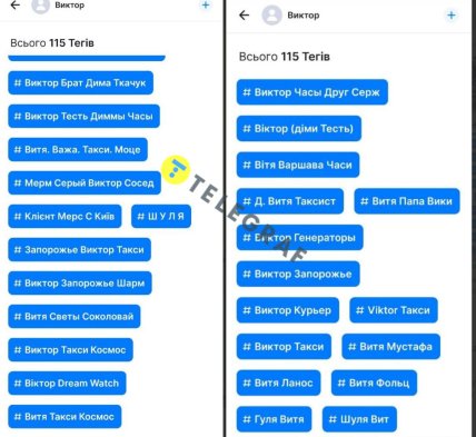 Теги в сервисе GetContact относительно Митченко