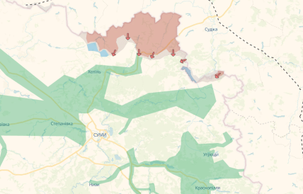 Карта боевых действий в Сумской области от DeepState 09.08.2025