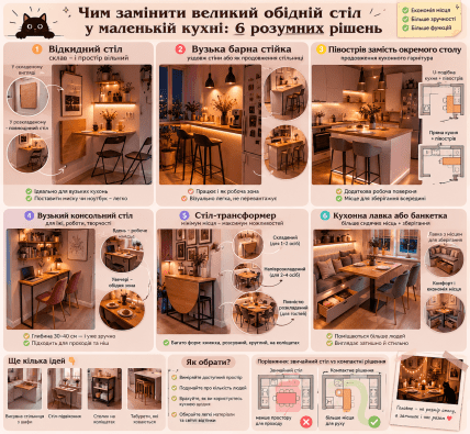 Чем заменить обеденный стол | Инфографика: ИИ "Телеграф"