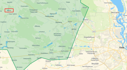 Село Вабля на карті (зеленим виділено звільнені території)