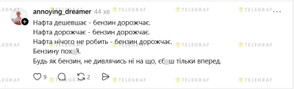 Жарт в тредсі про здорожчання бензину