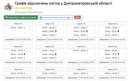Графики отключений в Днепропетровской области 24 марта