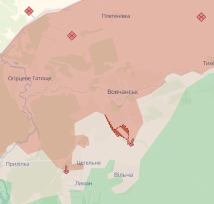 Продвижение россиян в Волчанске на карте Deep State