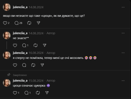 Використання слова "цюця" в діалекті на Галичині