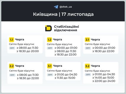 Отключение в Киевской области 17 ноября