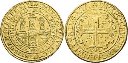 10-кратний дукат (португалезер) вільного міста Гамбург. Без дати (орієнтовно 1553-1660 роки)