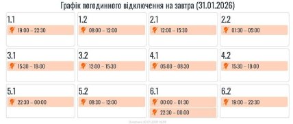 Графики отключений в Ивано-Франковской области 31 января