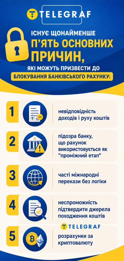 Причини, через які банк може заблокувати рахунок