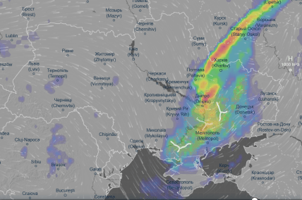 Карта осадков 15:00 23 августа, скрин