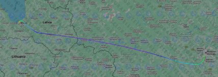 Літак вилетів із Латвії та приземлився у Москві. Скріншот: Flightradar24
