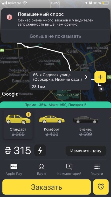 Стоимость такси в Киеве