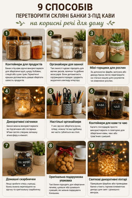 Идеи повторного использования стеклянных банок из-под кофе