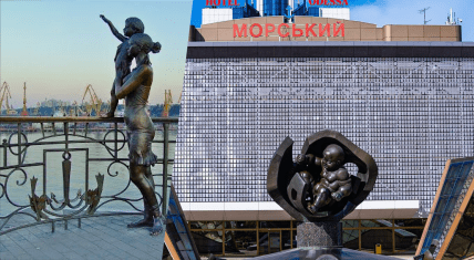 Пам’ятник дружині моряка та Золота дитина морвокзал Одеса