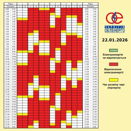 Графики отключений в Черниговской области 22 января