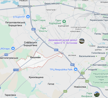 Вишневое на карте