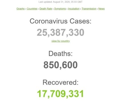 Статистика коронавируса на 31 августа