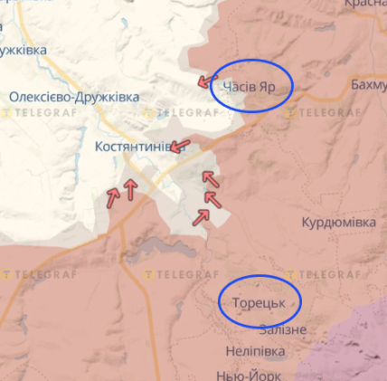 Часів Яр та Торецьк на карті бойових дій