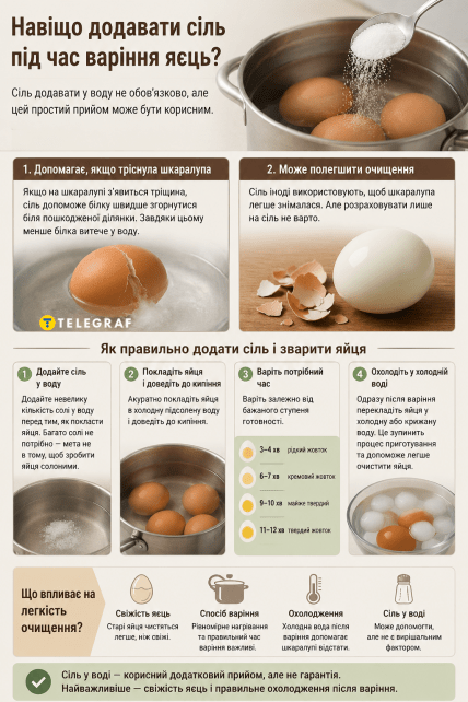 Зачем добавлять соль в воду во время варки яиц
