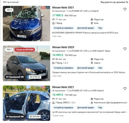 Гибридные Nissan Note третьего поколения в подборке стоят до 17 900 долларов