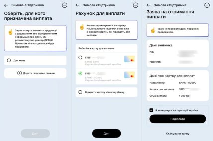 Как подать заявку на 1000 гривен зимой