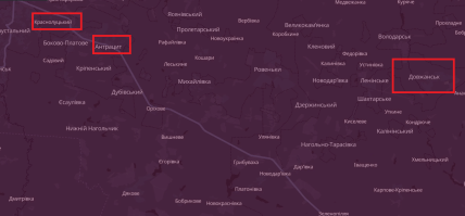 Антрацитівський, Краснолуцький та Довжанський (раніше — Свердловський) райони на карті.