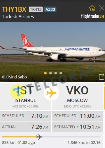 Над Украиной замечен самолет Turkish Airlines