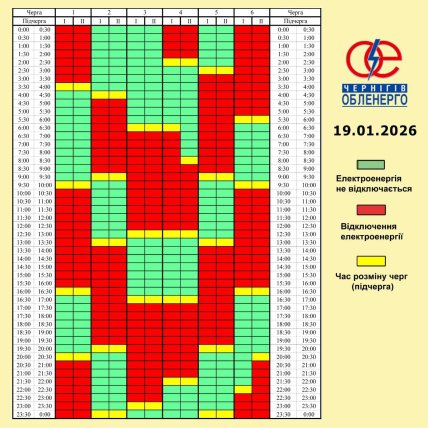 График отключения света в Чернигове и области 19.01.2026