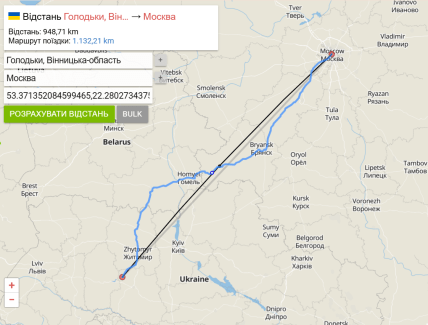 Расстояние от села Голодько до Москвы
