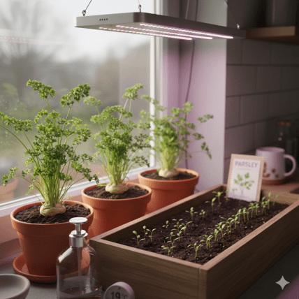 петрушка на подоконнике