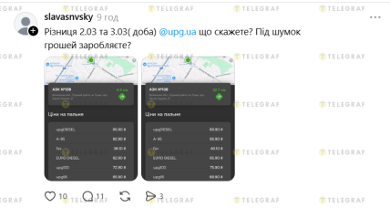 Ціни на пальне в Україні, приклад зростання в березні