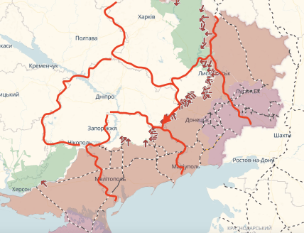 Донецька, Дніпропетровська, Запорізька, Харківська області на карті