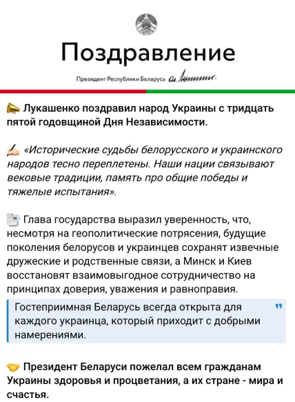 День Незалежності України - Лукашенко привітав