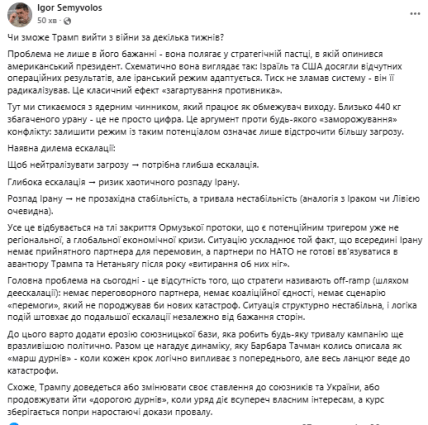 Пост Игоря Семиволоса