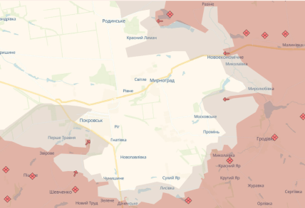 Фронт навколо Покровська та Мирнограда на карті