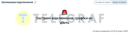 Отключения света в Днепре 10 октября