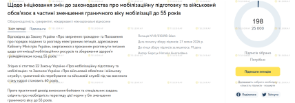 Петиція про зниження граничного віку перебування на військовій службі скриншот сайту Кабміну
