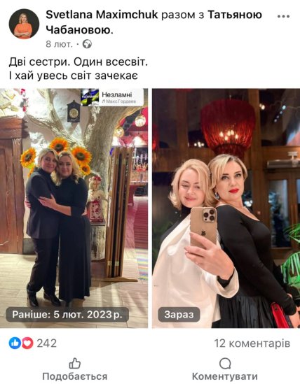 Світлана Максимчук сестра Тетяна Чабанова