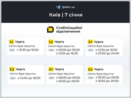 Графіки відключень у Києві 7 січня