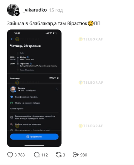 Василий Вирастюк в Блаблокаре — скриншот сообщения vikarudko