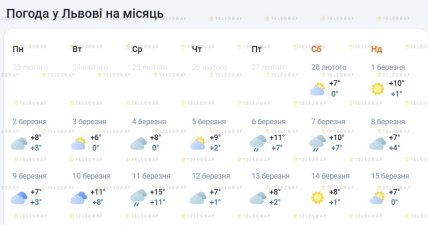 Якою буде погода у Львові до 15 березня 2026