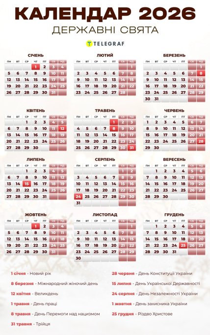 Календар на 2026 рік