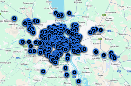 Мапа зарядних станцій IONITY в Києві та передмісті