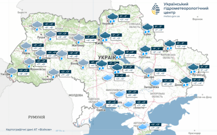 Карта погоди Укргідрометцентру на 9 грудня 2025