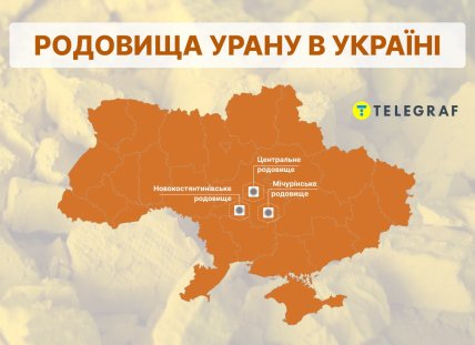 Карта основні родовища та активні запаси урану в Україні