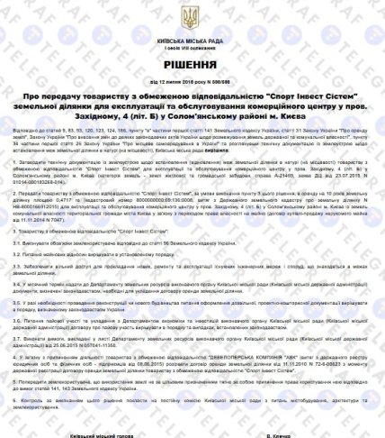 Скриншот решения Киевсовета