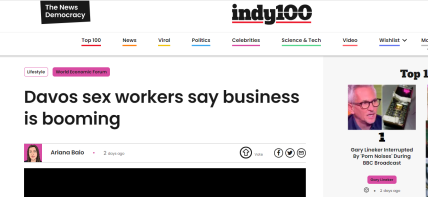 Стаття таблоїда Indy100 про успішний бізнес ескортниць у Давосі