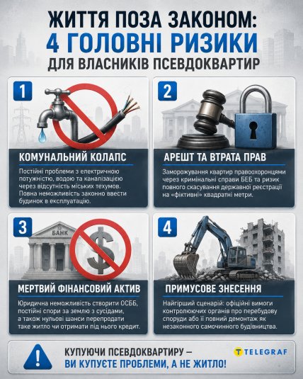 Главные риски для владельцев псевдоквартир. Инфография "Телеграфа"
