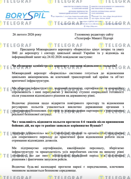 Коли запрпацює аеропорт Бориспіль