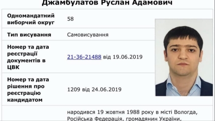 Руслан Джамбулатов в 2019 году баллотировался в Раду