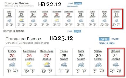Прогноз погоди у Львові в Новий рік